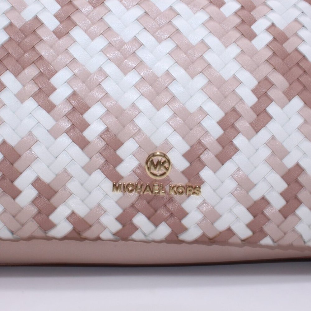 Michael Kors Blakely Bucket Satchel Bag Purse Woven Leather With Gold Trim - Picture 9 of 14